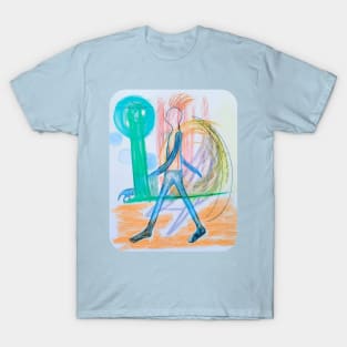 quirky blue figure walking T-Shirt